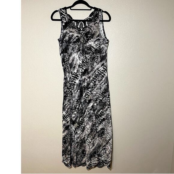 90s Slip Dress, Midi / Maxi Black and White Mixed Pattern Cheetah, Size L - Picture 1 of 1